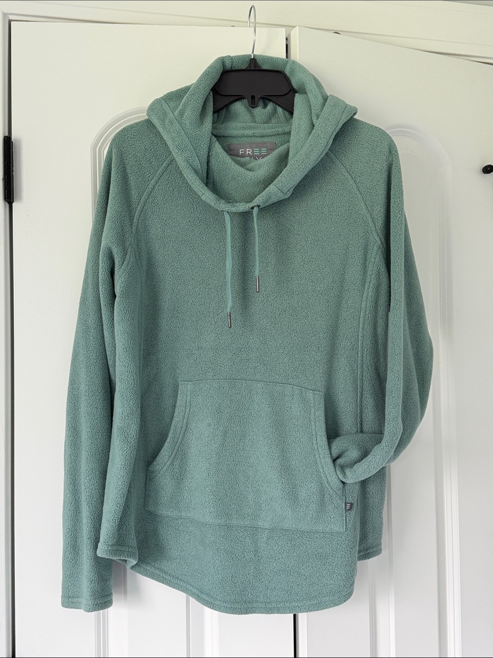 FreeFly Hooded Pullover Fleece Sweatshirt with Drawstrings- Women M- Teal